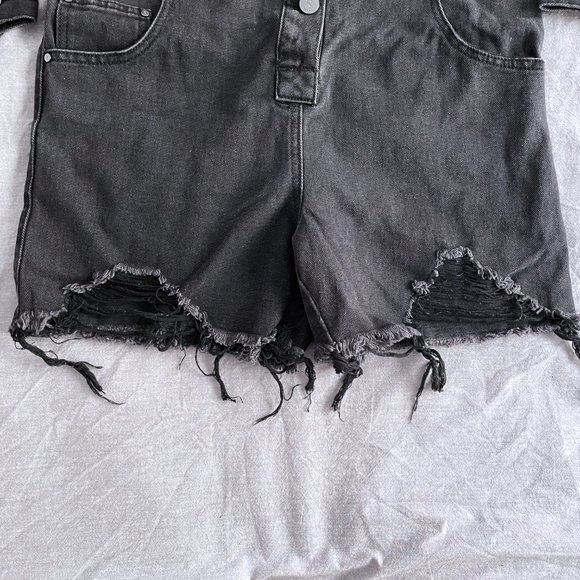 Distressed Relaxed Fit Denim Romper Dark Wash | Insane Gene - Picture 5 of 11